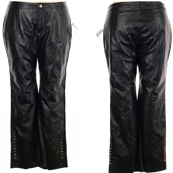 Pamela McCoy Black Genuine Leather Studded Pants 8 - Picture 12 of 12